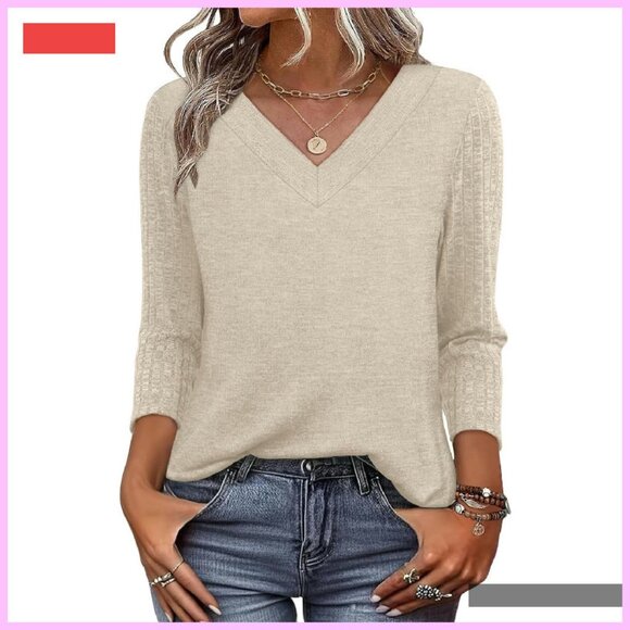 Plus Size 3/4 Sleeve Casual Shirt Women's Top Fall Travel Outfit - Picture 1 of 4